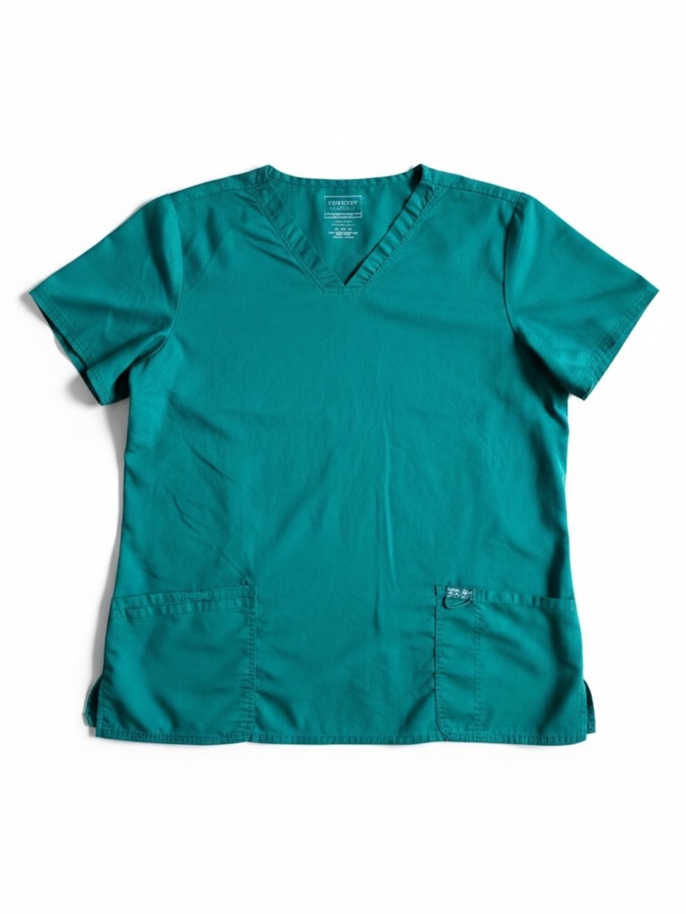 Cherokee Workwear V-Neck Scrub Top Teal Green Utility Pockets XL
